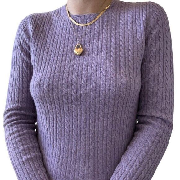 Womens Lavender Purple 100% Cashmere Cable Knit Preppy Soft Sweater Sz M - Picture 4 of 5
